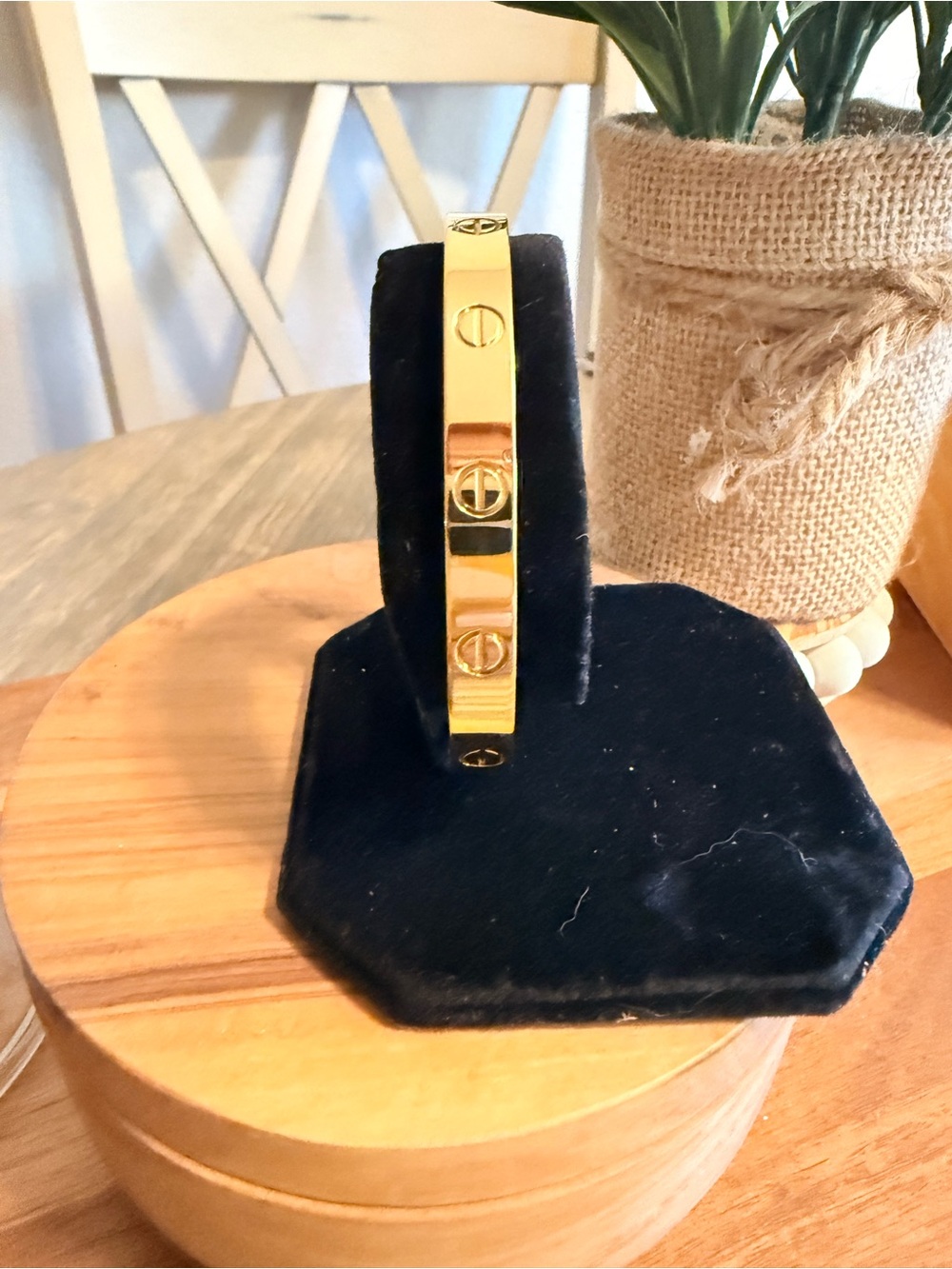 Gold Screw Motif Bangle Bracelet - Women's Jewelry